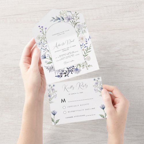 Tender Winter Wildflowers Arch Watercolor Wedding All In One Invitation