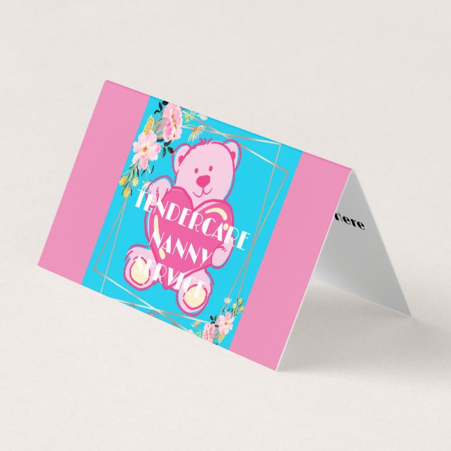 Tendercare Nanny Service Blue And Pink Teddy Bear Business Card (Front)