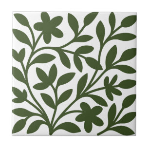 Tendril Garden Green Vine Floral Leaves Ceramic Tile