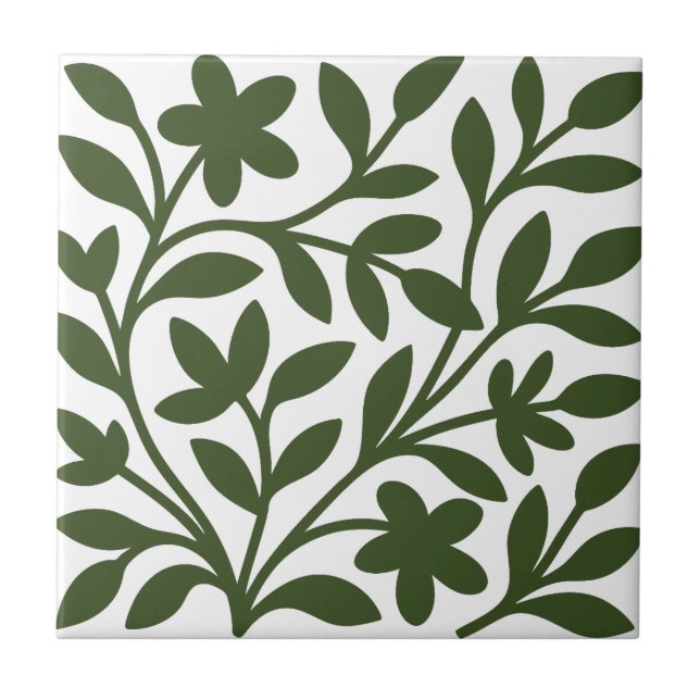Tendril Garden Green Vine Floral Leaves Ceramic Tile (Front)