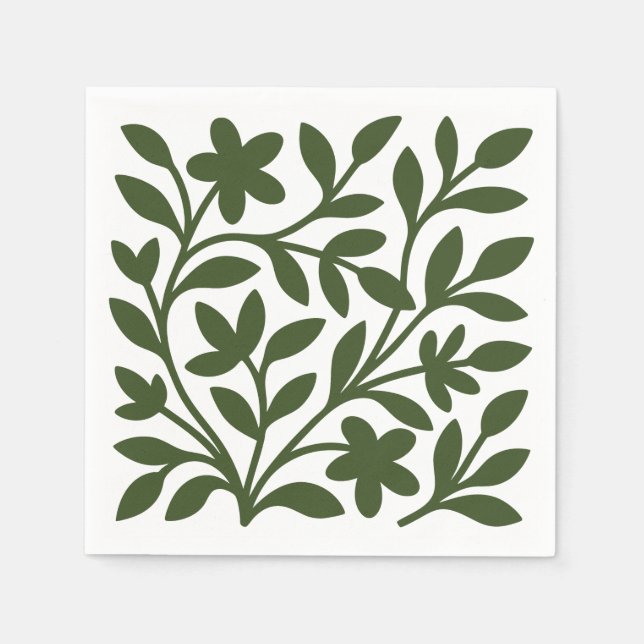 Tendril Garden Green Vine Floral Leaves Napkins (Front)