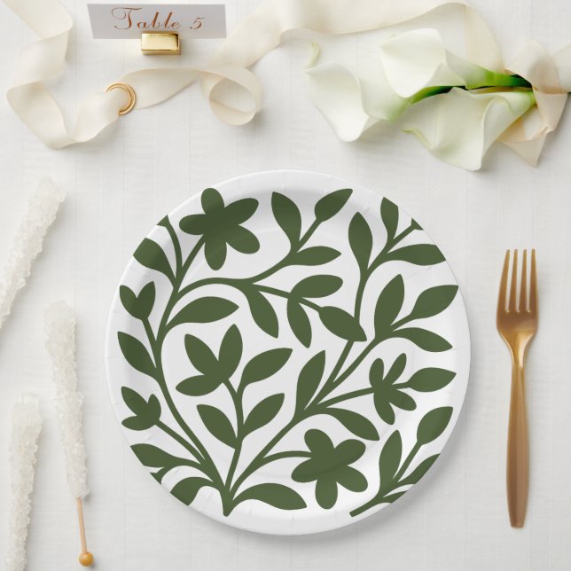 Tendril Garden Green Vine Floral Leaves Paper Plates (Wedding)
