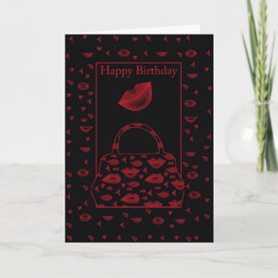 tendy lipstick handbag birthday card - lips