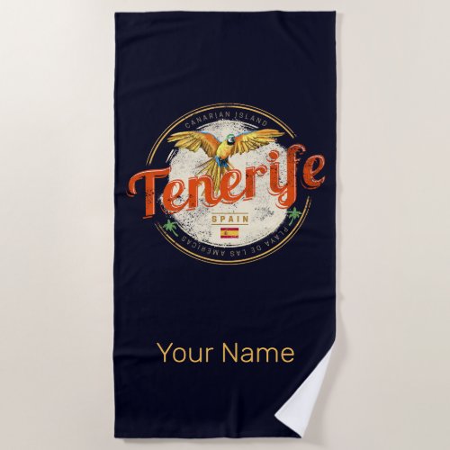 Tenerife and Parrot Canary Islands Spain Vintage Beach Towel