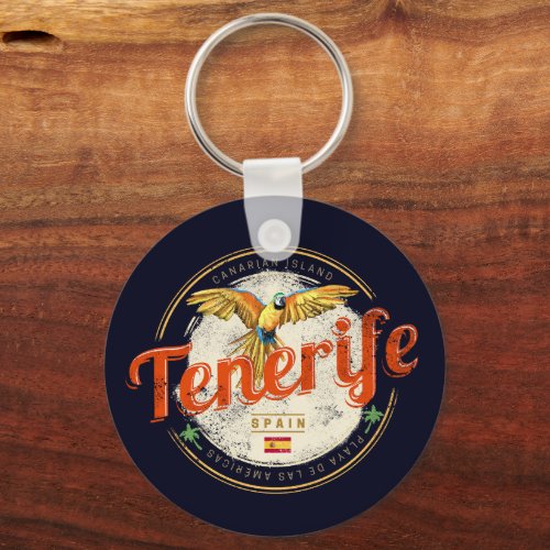 Tenerife and Parrot Canary Islands Spain Vintage Keychain
