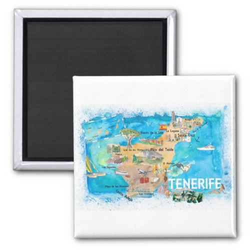 Tenerife Canarias Spain Illustrated Map with Landm Magnet