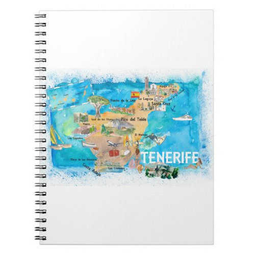 Tenerife Canarias Spain Illustrated Map with Landm Notebook
