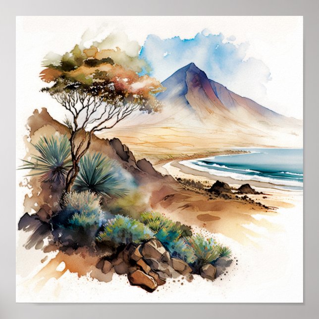 Tenerife Canary Islands Beach Watercolor Poster (Front)