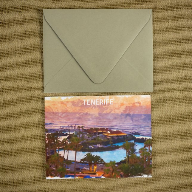 Tenerife Canary Islands Watercolor Beach Postcard (tenerife canary islands postcard)