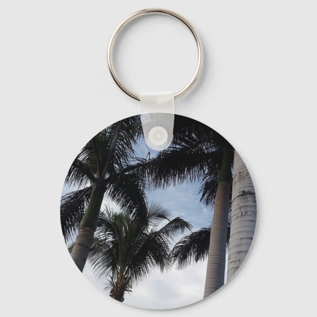 Tenerife Palm Trees Button Key Ring (Front)