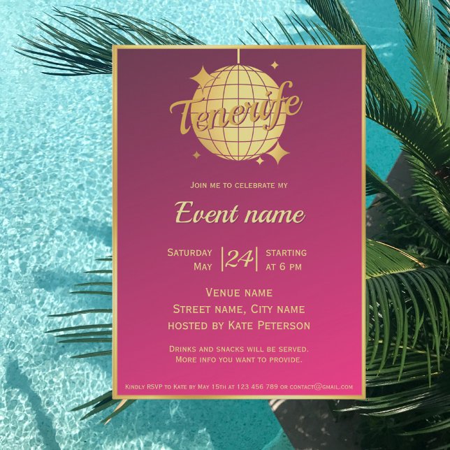 Tenerife Spain party pink fiesta event Invitation (Creator Uploaded)
