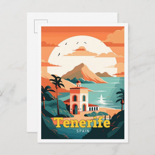 Tenerife Spain Travel Art Vintage Illustration Postcard (Front/Back)