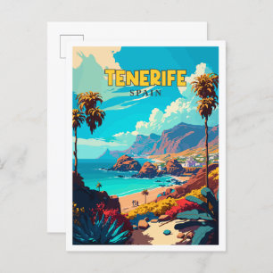 Tenerife Spain vintage travel illustration Postcard
