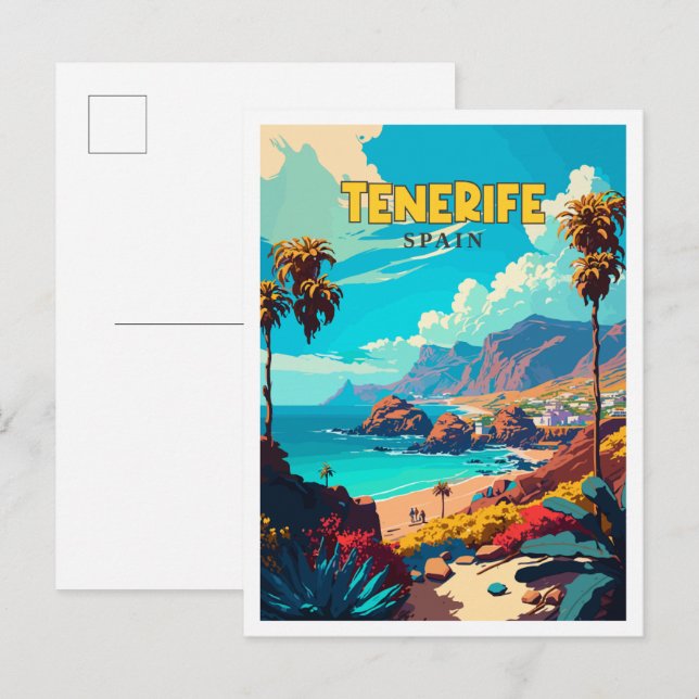 Tenerife Spain vintage travel illustration Postcard (Front/Back)