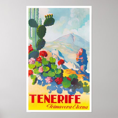 Tenerife Spain vintage travel poster
