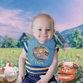 Tengu & Lion Dance Cats Baby Bib – Blue