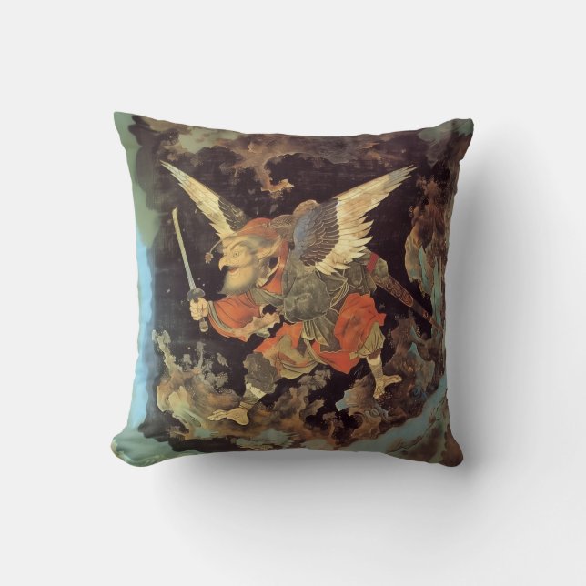 Tengu Warrior: Japanese Mythological Throw Pillow (Front)