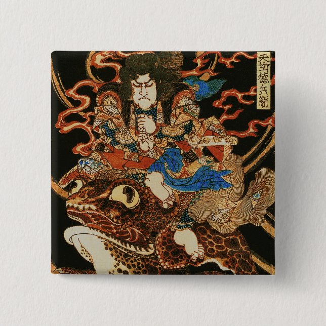 Tenjiku Tokubei Riding Giant Toad Kuniyoshi Fine Pinback Button (Front)