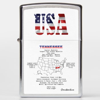 Tennessee American State On A Map And Useful Info Zippo Lighter by DigitalSolutions2u at Zazzle