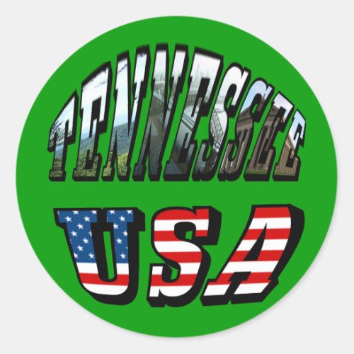Tennessee and USA Picture Text Classic Round Sticker