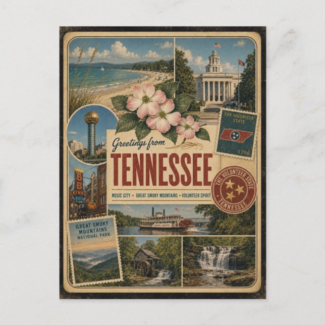 Tennessee Authentic Vintage Style Postcard (Front)