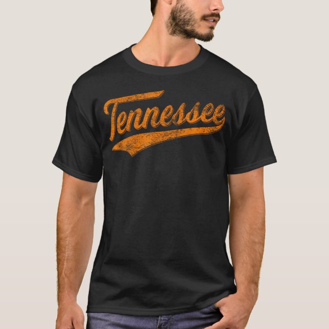 Tennessee Baseball Sports Script Cursive Flag Swoo T-Shirt (Front)