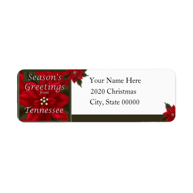 Tennessee Christmas Poinsettia Return Address Label (Front)