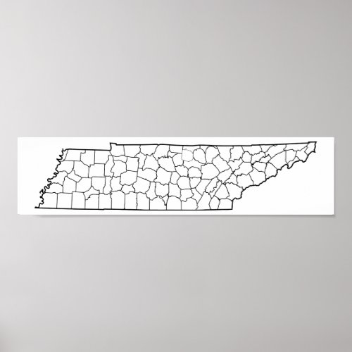 Tennessee Counties Blank Outline Map Poster
