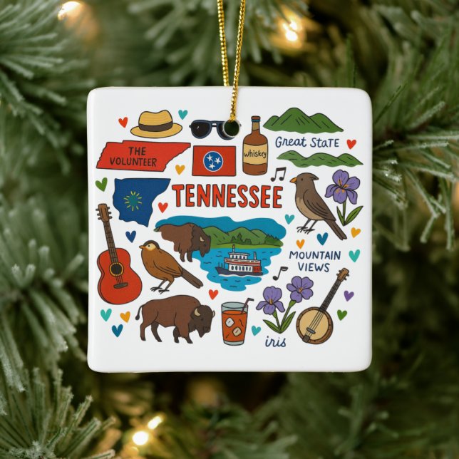 Tennessee Custom Family Trip Keepsake Christmas Ceramic Ornament (Tree)