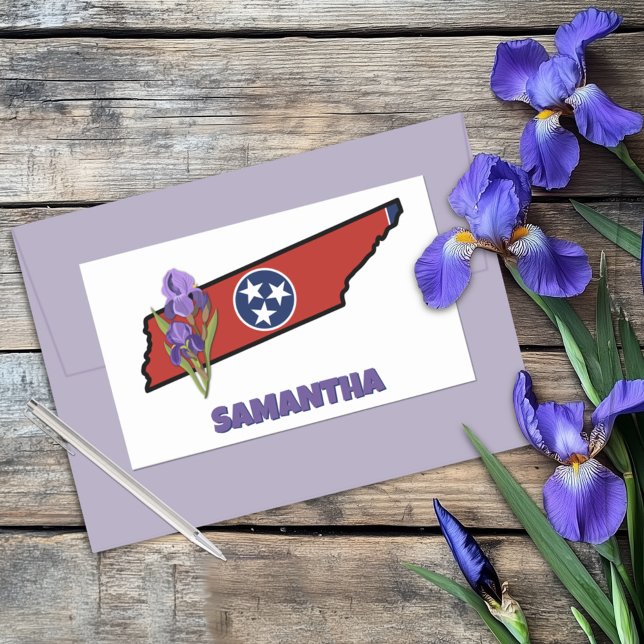 Tennessee Flag and Flower Purple Iris Custom Text Rectangular Sticker (Creator Uploaded)