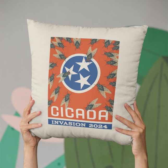 Tennessee Flag Cicada Invasion Throw Pillow (Person holding up pillow)