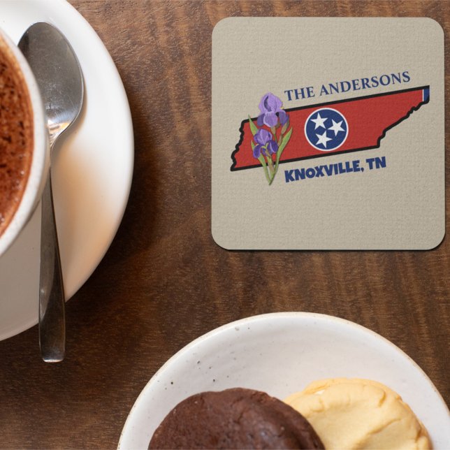 Tennessee Flag & Flower Purple Iris Custom Text Beverage Coaster (Creator Uploaded)