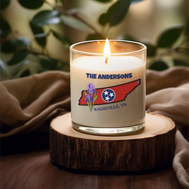 Tennessee Flag & Flower Purple Iris Custom Text Scented Candle (Creator Uploaded)