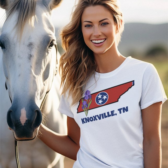 Tennessee Flag & Flower Purple Iris Custom Text T-Shirt (Creator Uploaded)