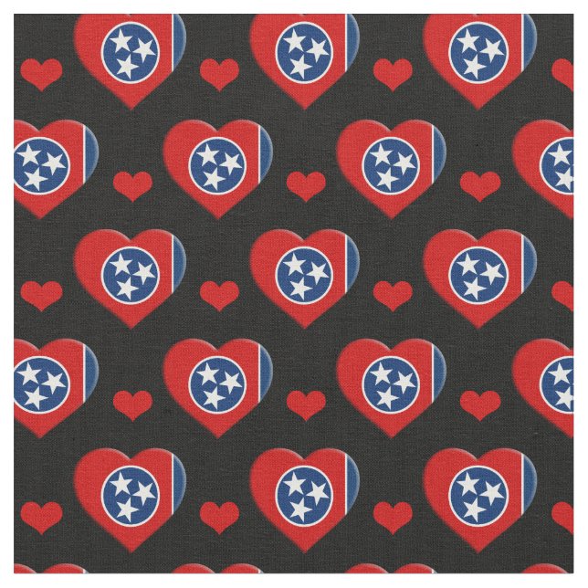 Tennessee Flag & Red Heart fashion Fabric / USA (Close Up)
