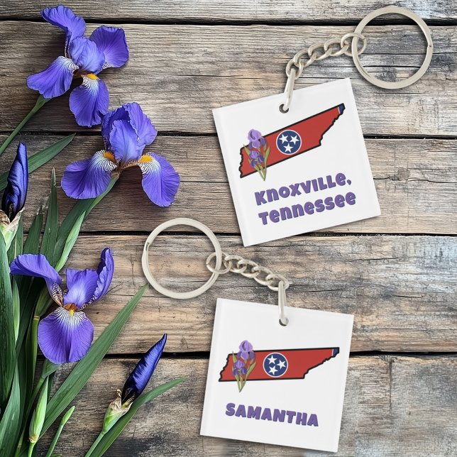 Tennessee Flag with State Flower Iris Custom Text Keychain (Creator Uploaded)