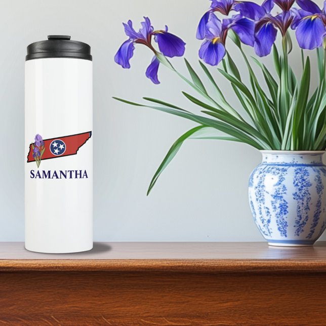 Tennessee Flag with State Flower Iris Custom Text Thermal Tumbler (Creator Uploaded)