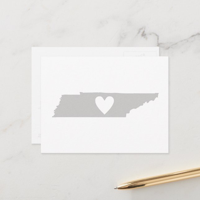 Tennessee Gray State Map Shape with Heart Cutout Postcard (Front/Back In Situ)