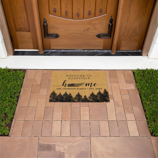 Tennessee Home Map USA Flag Minimalist Welcome Doormat (Outdoor)