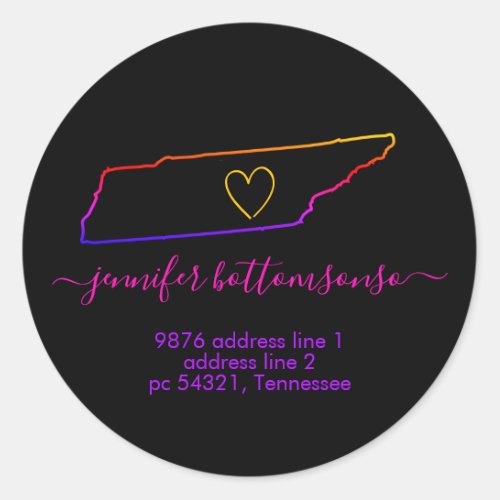 Tennessee home return address Signature rainbow Classic Round Sticker