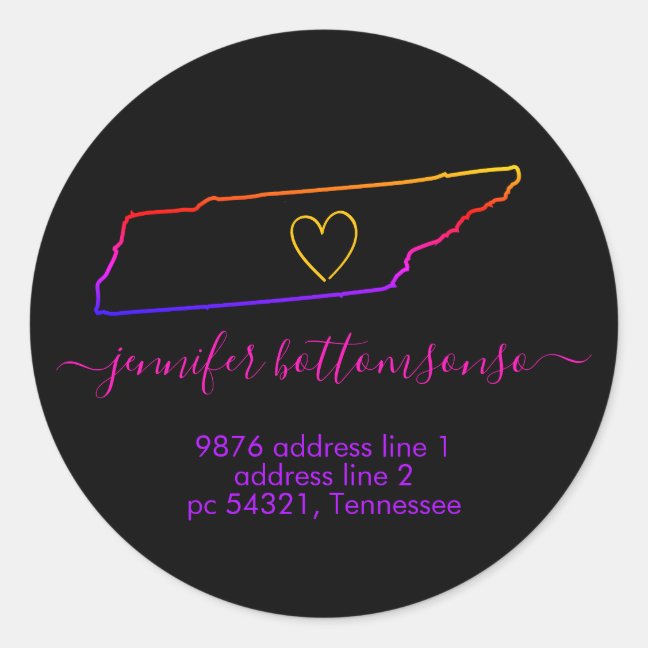 Tennessee home return address Signature rainbow Classic Round Sticker