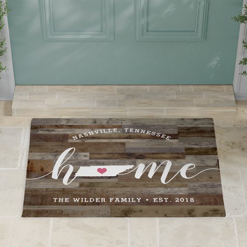 Tennessee Home State Personalized Wood Look Doormat