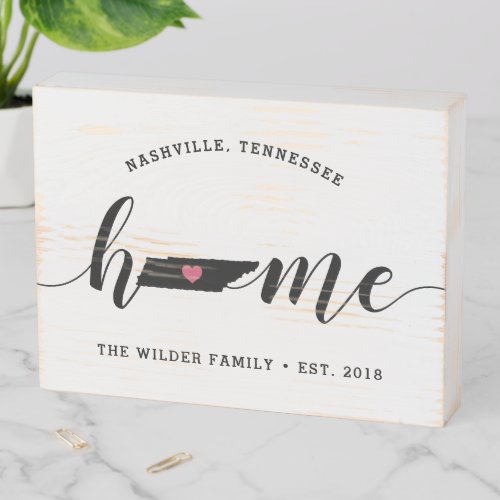 Tennessee Home State Rustic Family Name Wooden Box Sign