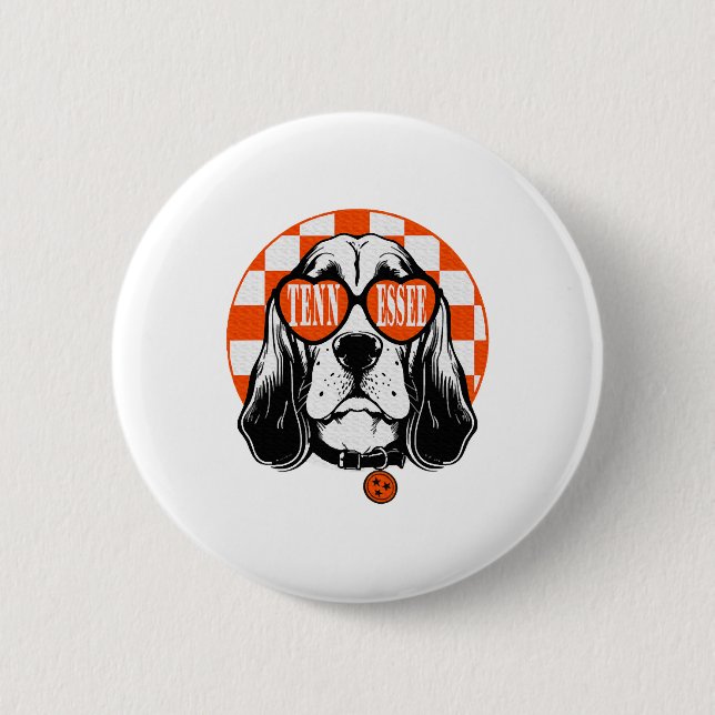 Tennessee Hound Orange White Rocky Top TN Dog Button (Front)