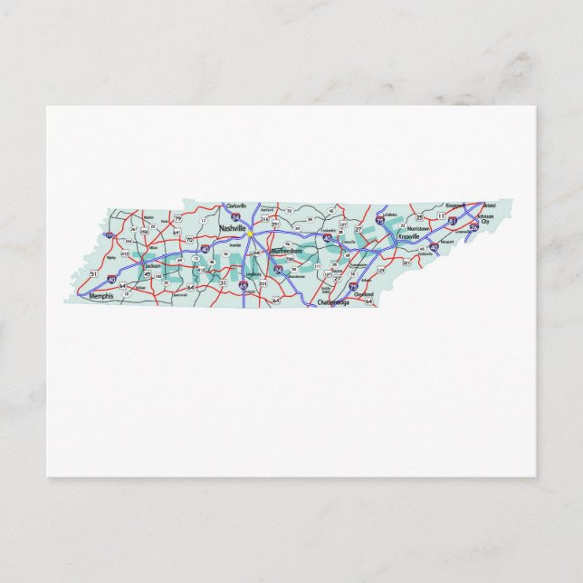 Tennessee Interstate Map Postcard (Front)