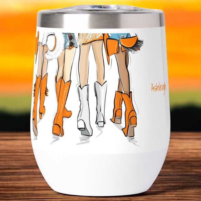 Tennessee Ladies Cowboy Boots Orange Fashion Name Thermal Wine Tumbler (Creator Uploaded)