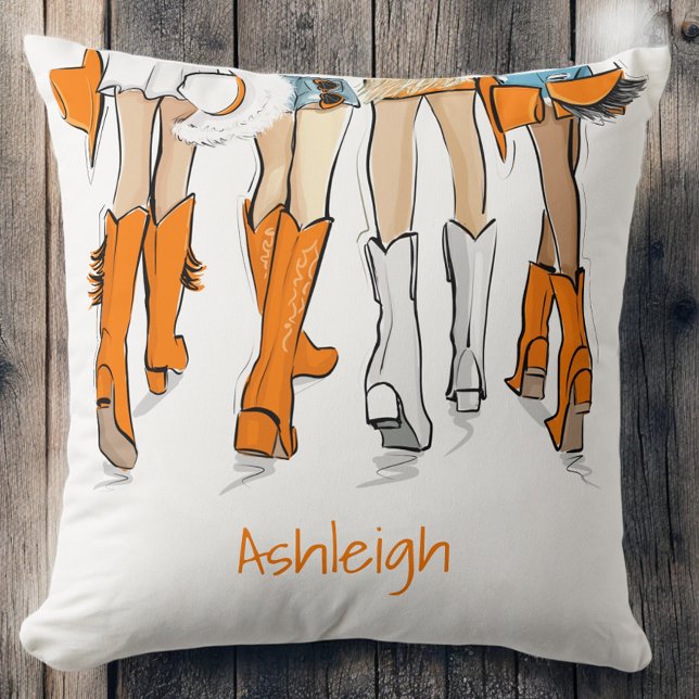 Tennessee Ladies Cowboy Boots Orange Fashion Name Throw Pillow (Creator Uploaded)