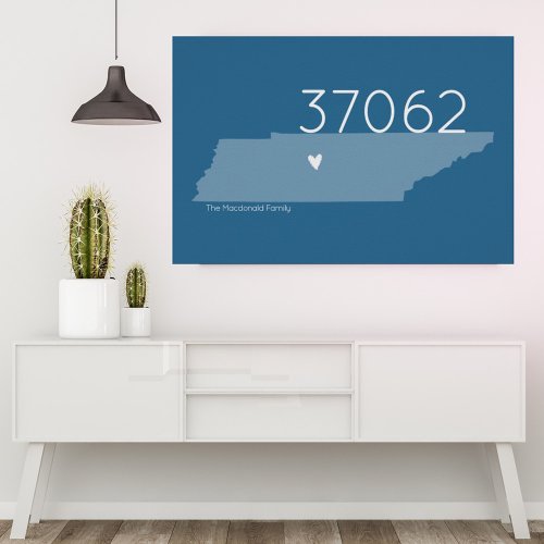 Tennessee Love TN Zip Code Heart Blue Stylish Poster