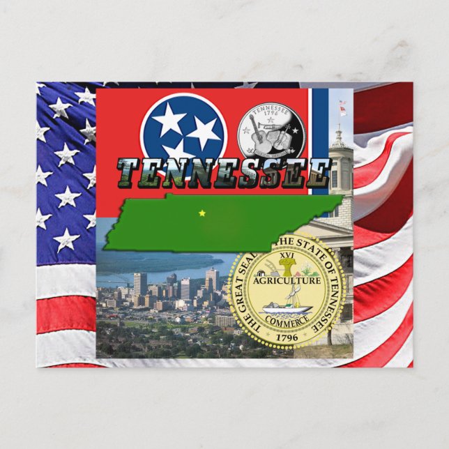 Tennessee Map, Flag, State Seal and Pictures Postcard (Front)