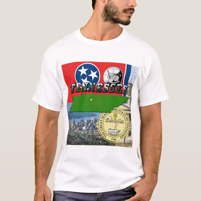 Tennessee Map, Flag, State Seal and Pictures T-Shirt (Front)